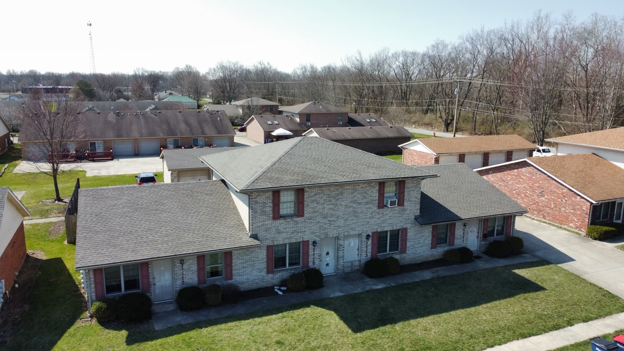 Aerial view of residential roof replacement in Dayton, OH